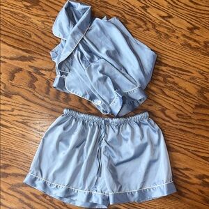 Light Blue Satin Pajama Set